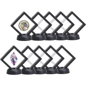 10 Pack Black 3D Floating Frame with Stand, 2.75"x2.75" Challenge Coin Display Holder with Gift Packing