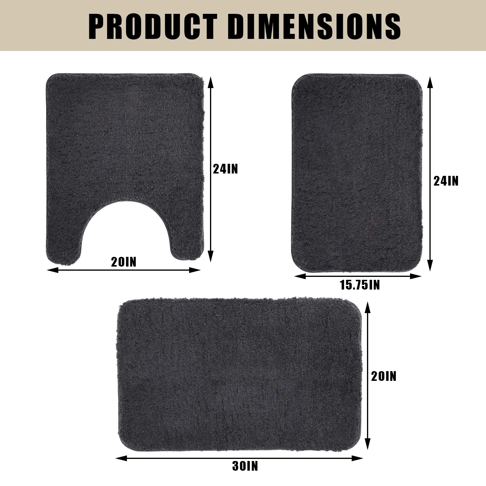 3-Piece Thick Quick-Drying Microfiber Bathroom Rug Set, Non-Slip Super Absorbent Bath Mats, Durable Polyester Floor Mats Including U-Shaped Toilet Rug & 2 Rectangular Mats for Bathroom Decor, Dark Gray & Brown, Full Size U50*60+40*60+50*80cm