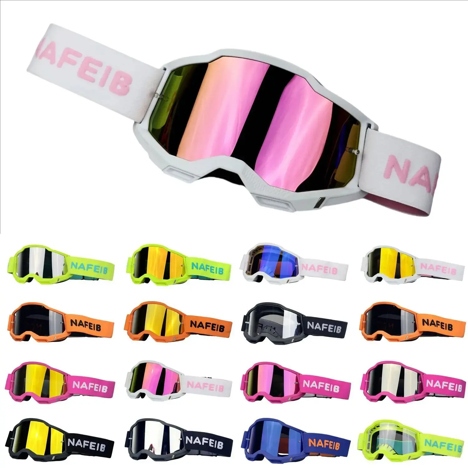 Motorcycle Goggles, Motocross Goggles with Soft Sponge Lining, Adjustable Shoulder Straps, Suitable for Motorcycle, Off-Road, All-Terrain, Racing Accessories