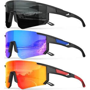 Polarized Sports Sunglasses for Men Women, UV400 Protection Mens Sunglasses Wrap Around Sun Glasses for Cycling Running