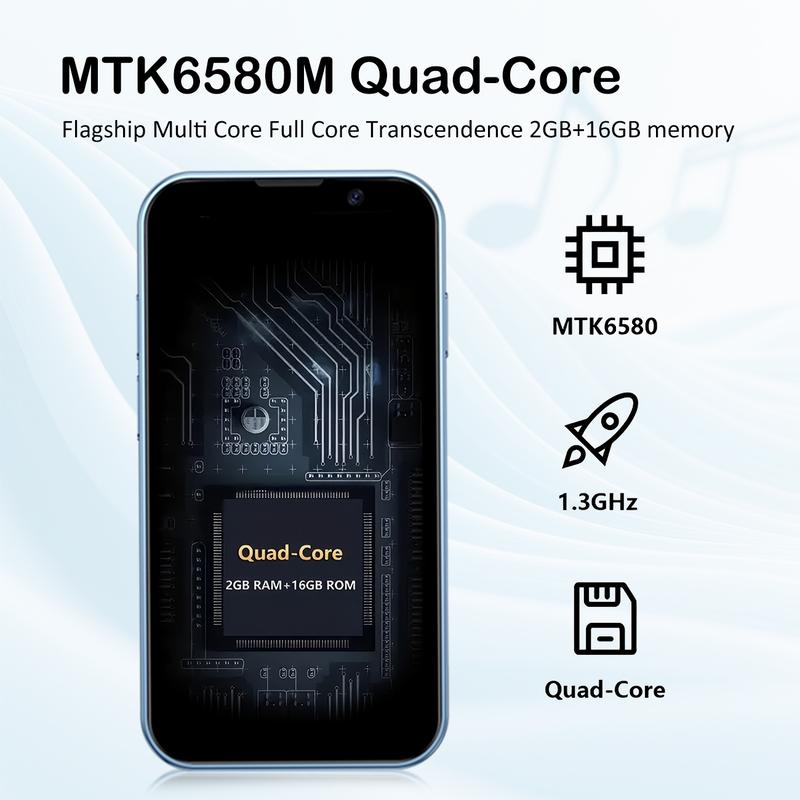 Pocket Smartphone, 3-Inch Full-Screen Display, Mtk6580 Quad-Core Processor, Dual Sim Global Network, 2GB+16GB Memory, Ai Camera, Type-C