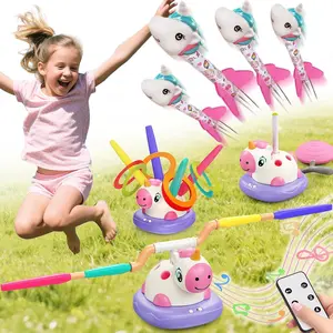 3 in 1 Unicorn Rocket Launcher, Ring Toss & Musical Jump, Outdoor Jumping Spinning Toy for Kids Ages 3-8, Indoor Active Play Set for Boys Girls, STEM Learning Birthday Gift for 3 4 5 6 7 8 Years Oldfidget toys