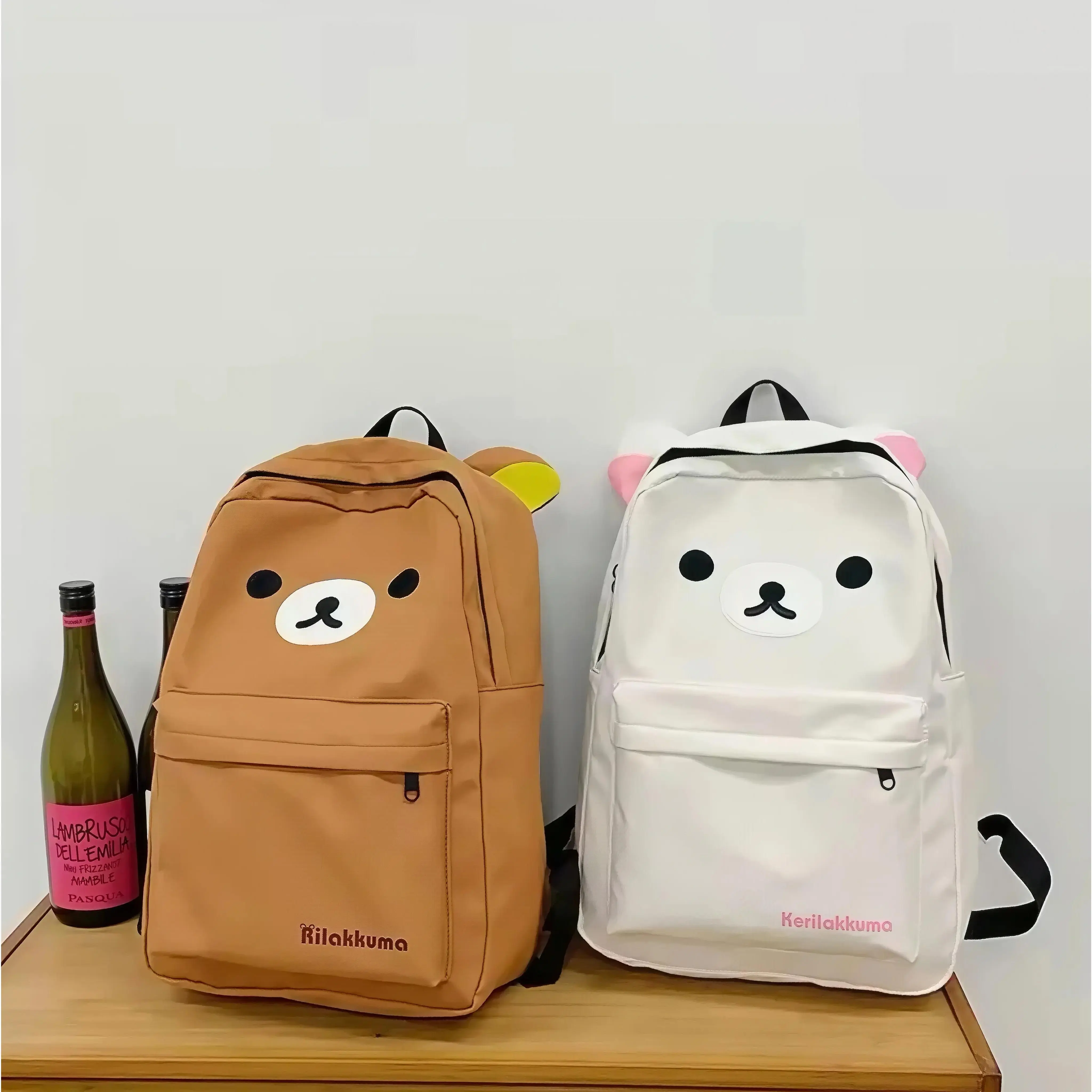 Women's Kawaii Rilakkuma rilakkuma Embroidered Waterproof Nylon Backpack - Dark Grey, Large Capacity, Multi-Pocket Student Bookbag for Casual Travel.Halloween gift