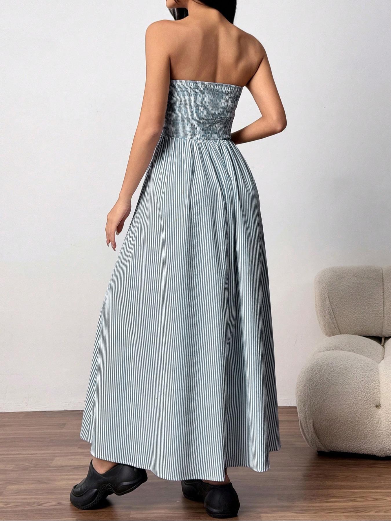 Women's Striped Tube Dress, Casual Sleeveless Dress for Summer, Fashion Women's Clothing for Daily Wear