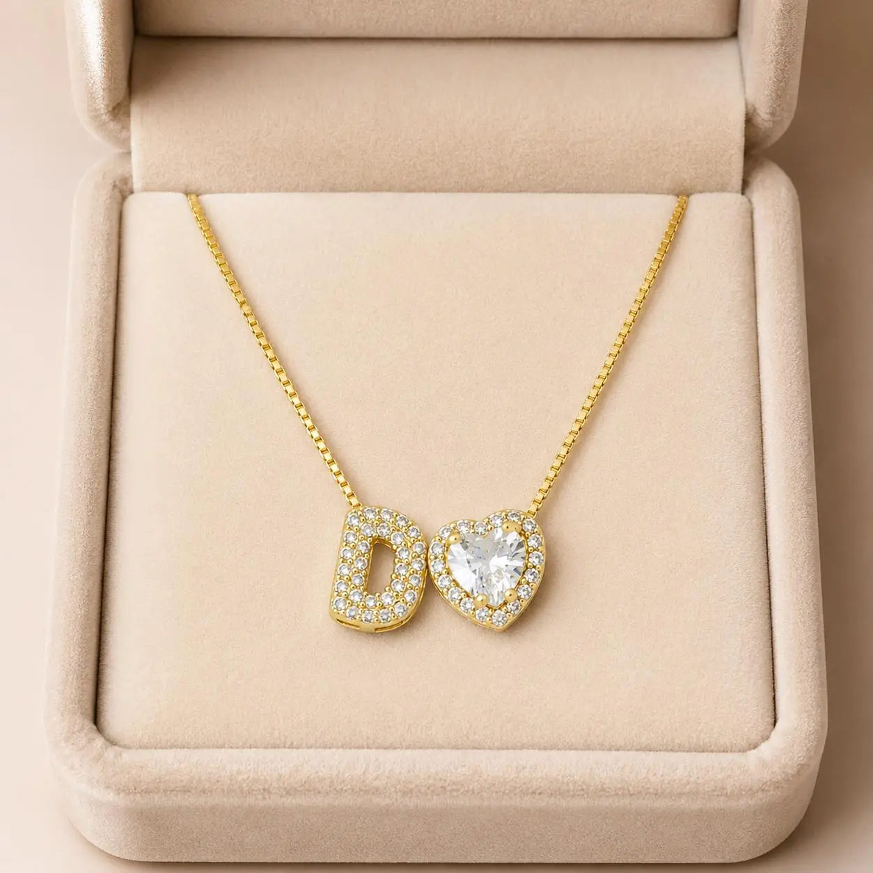 Trendy Golden A-Z Letter Bubble Heart Pendant Necklace, Personalized Large Heart Cubic Zirconia Monogram Pendant Choker Daily Vacations, Party Wear, Jewelry, Holiday Gift