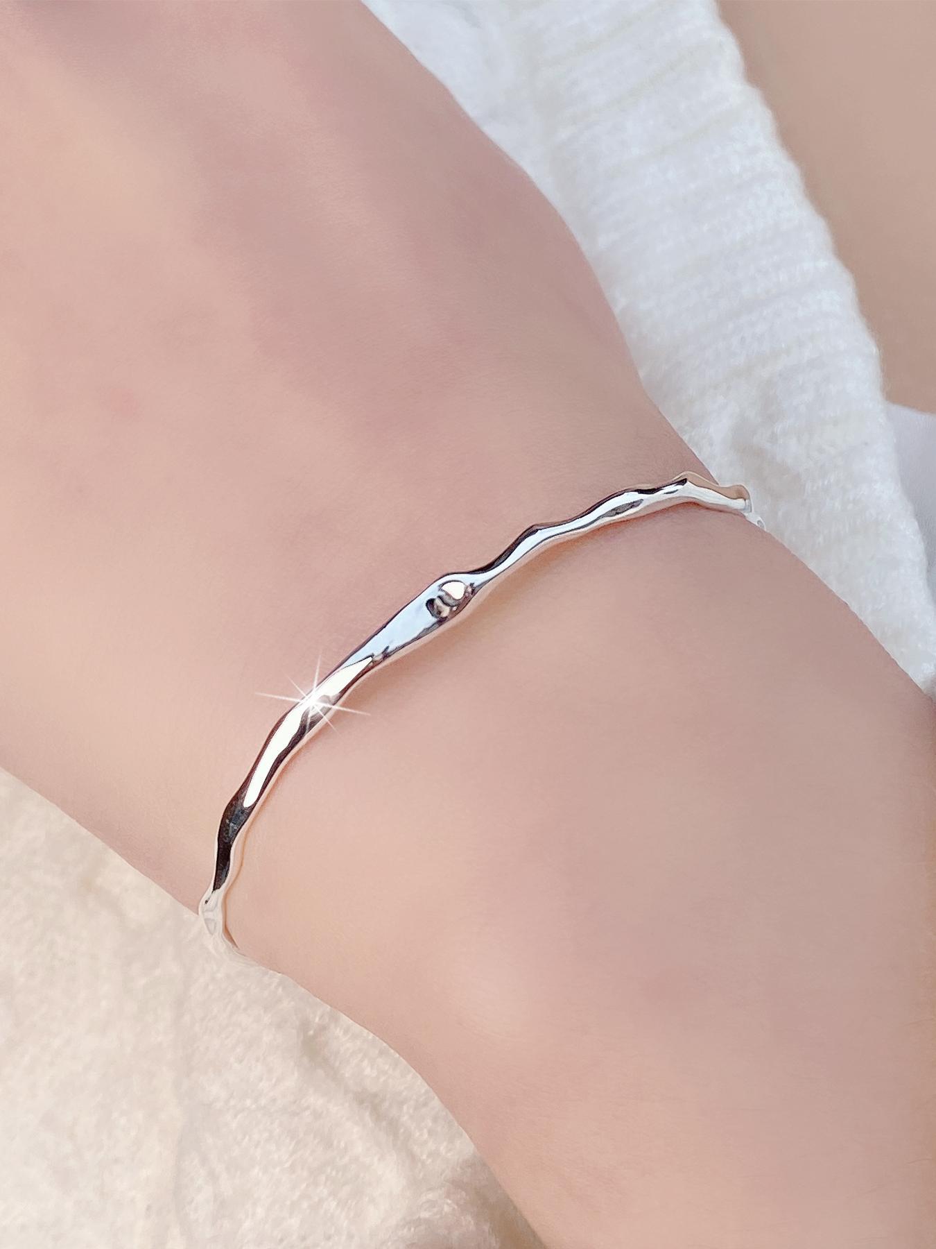 925 Sterling Silver Irregular Wave Design Bangle, Fashion Jewelry for Party, Daily Clothing Decor, Trendy All-match & Exquisite Jewelry for Birthday Gift, Valentine's Day Gifts, Metal Bracelet