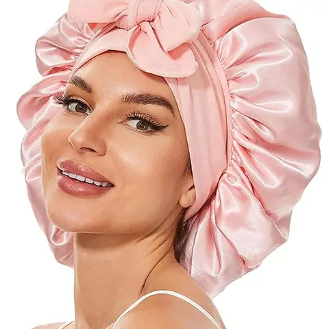 Women's Solid Color Bow Decor Sleeping Bonnet, Soft Comfortable Sleeping Bonnets, Satin Hair Bonnet for Women & Girls, Adjustable Satin Bonnet, Sleeping Bonnet for Overnight Hair Protection, Heatless Haircare, Hair Cap for Sleep