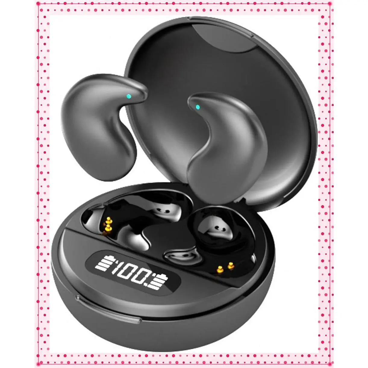 Invisible Mini Sleep Earbuds for Side Sleepers, Ultra Thin Flat Design, Low Profile Comfortable Fit, LED Display Case, Clear Sound, Waterproof Bluetooth Wireless Earphones for Work, Travel and Sleep - BlackGift