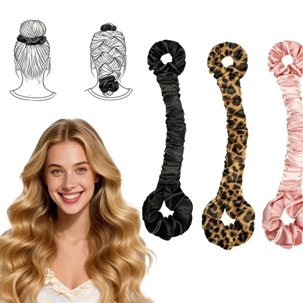 Multi‑Function Satin Heatless Curling Rod Set, No‑Heat Hair Curler with Matching Scrunchies, Overnight Sleep‑In Hair Roller for Bouncy Curls, Leopard Print Styling Accessory Suitable for All Hair Types