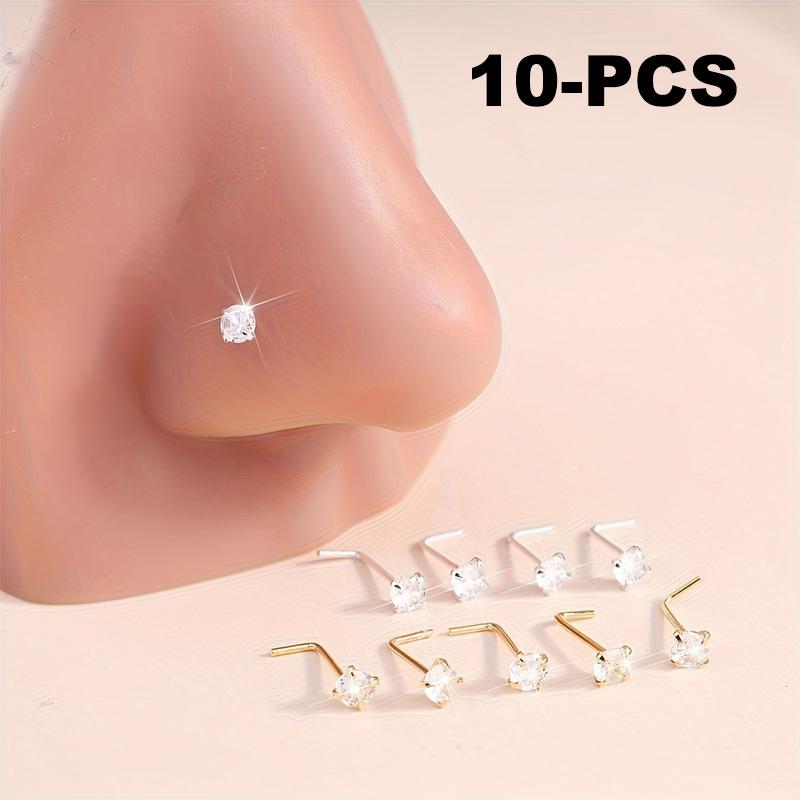 10Pcs Stainless Steel Simple Golden & Silvery Nose Rings Ear Studs Set Boho L-shaped Nose Nostril Piercing Body Jewelry Women Shiny Cubic Zirconia Nose Screw Ear Stud Ring L-shaped Nose Stud Set 10Pcs Stainless Steel Simple Golden & Silvery Nose Rings Ear Studs Set Boho L-shaped Nose Nostril Piercing Body Jewelry Women Shiny Cubic Zirconia Nose Screw Ear Stud Ring L-shaped Nose Stud Set