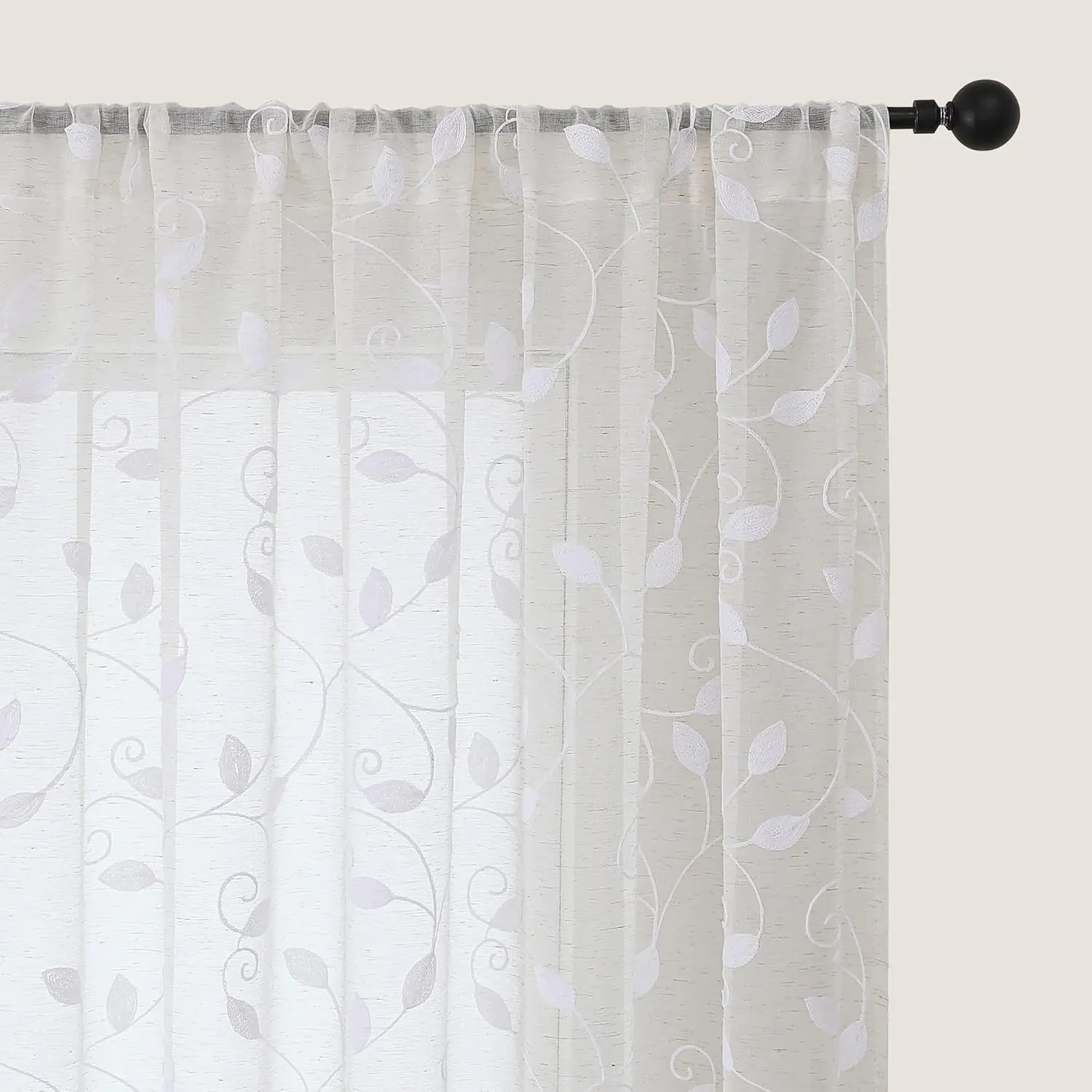 White Sheer Curtains Tiers 36 Inchs Long 2 Panels Set for Bedroom Bathroom,Soft Airy Light Filtering Leaf  Textured Rod Pocket Short Voile Curtains for Kitchen Small Windows,30Wx36L