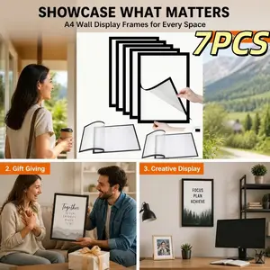 7pcs A4 Magnetic Self-Adhesive Photo Frames – Portable Wall-Mounted Plastic Photo and Document Display Frames, Suitable for Photos, Magnetic Whiteboards, Minimalist Decor – Magnetic Photo Frames and Folders, No Screws/Installation Required
