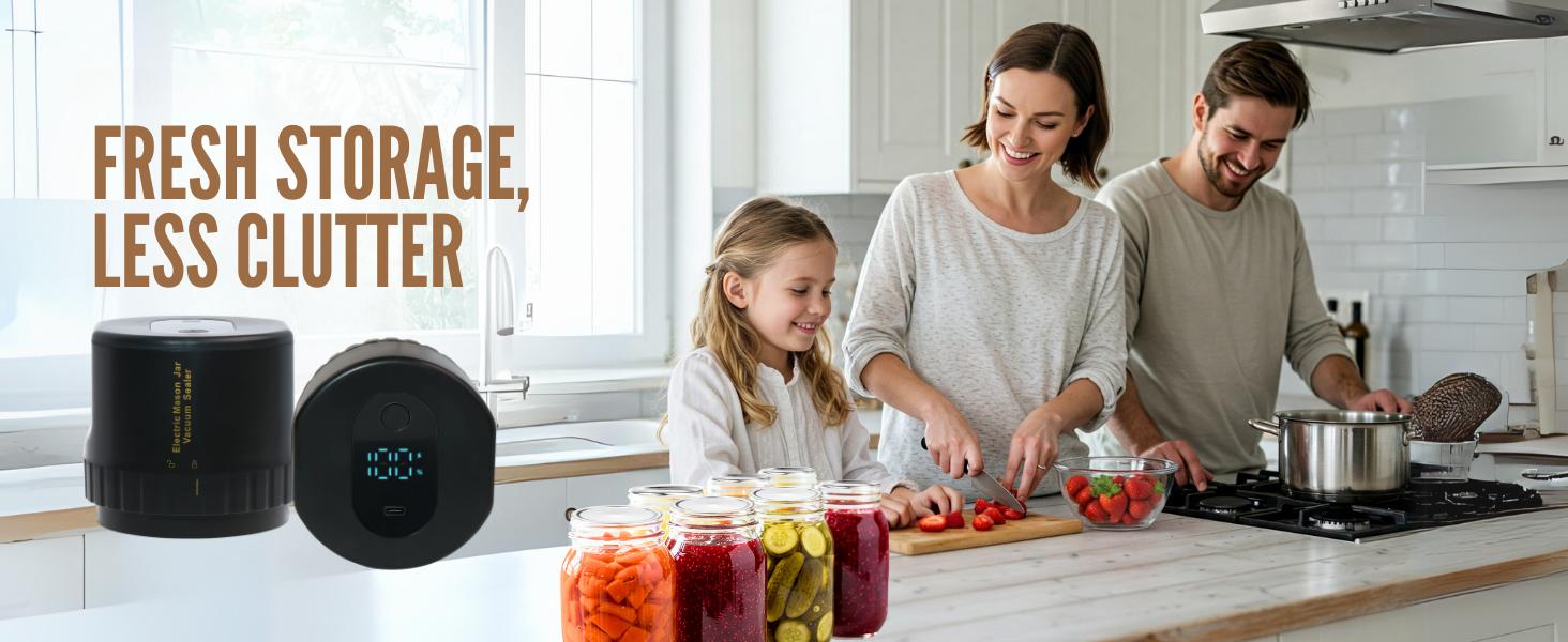 All-New 2026 Electric Mason Jar Vacuum Sealer, Auto Rechargeable Food Saver Kit with 5 Lids & Opener