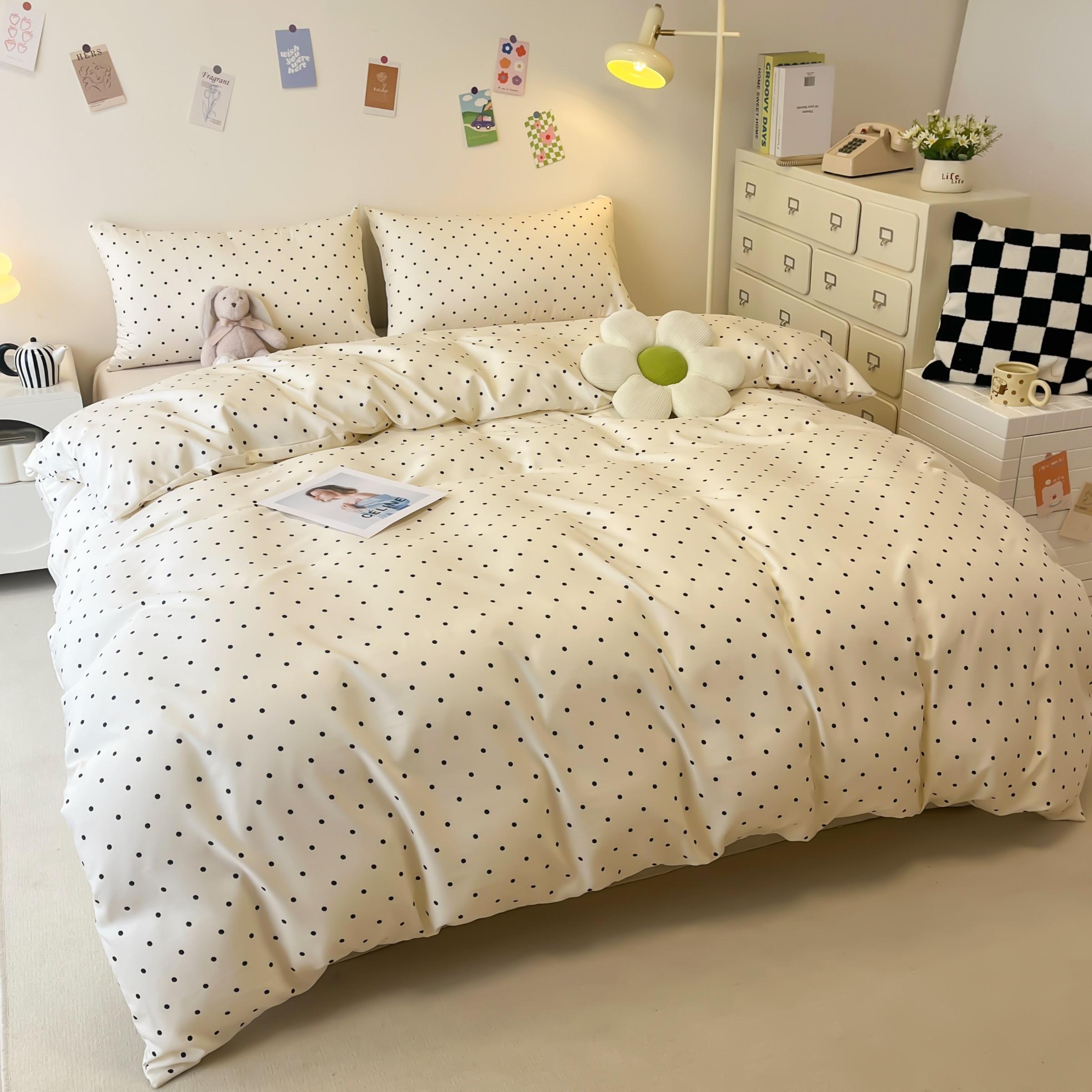 Polka Dot Pattern Bedding Set, 3-Count Set Including Duvet Cover and Pillowcase without Filler, Soft Comfortable Decorative Bedding Set for Home Bedroom