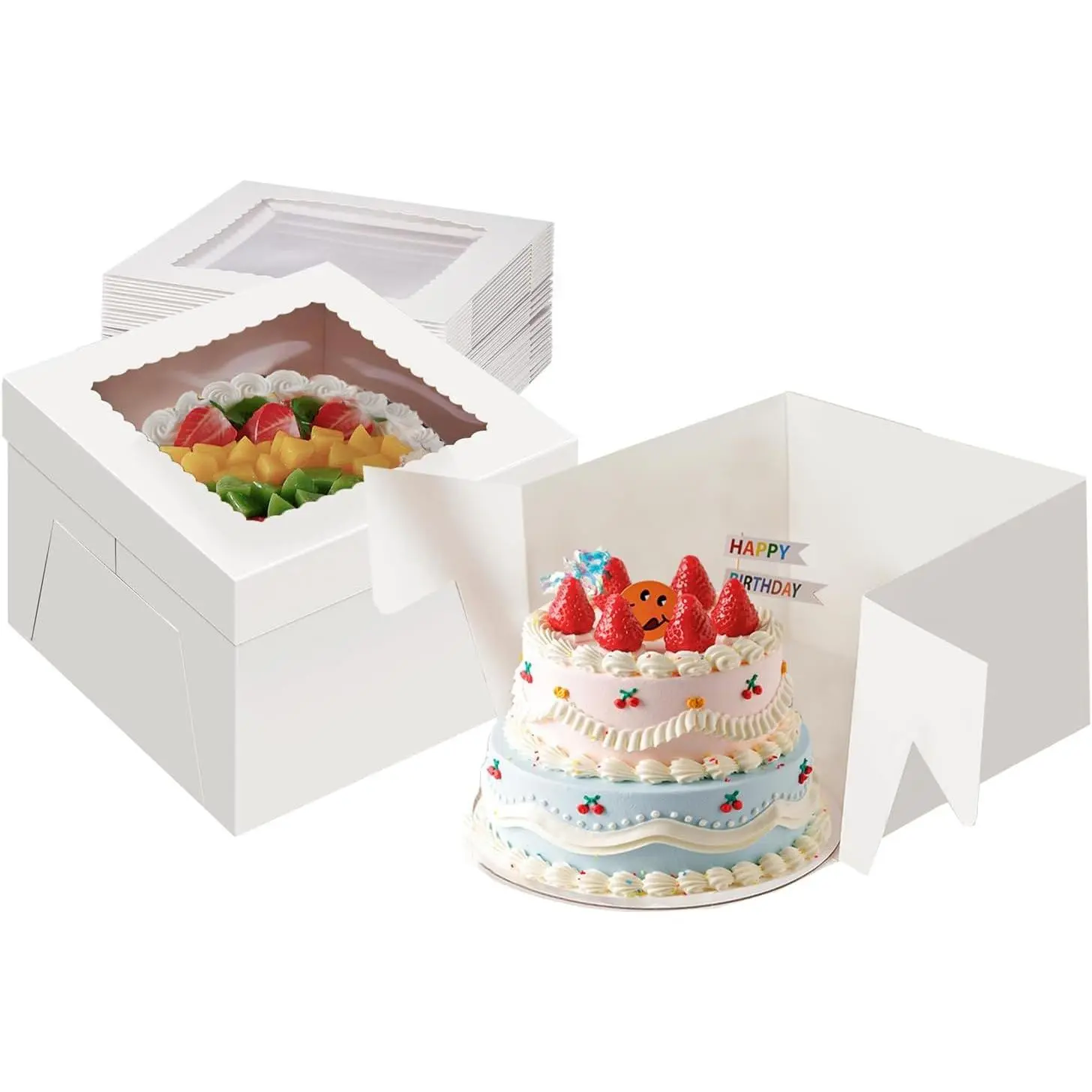 10-Pack 10x10x10 Tall White Cake Boxes with Window View, Tall Box for Multi-Tier Cake Transport & Display, Ideal for Wedding & Birthday Desserts Gifts