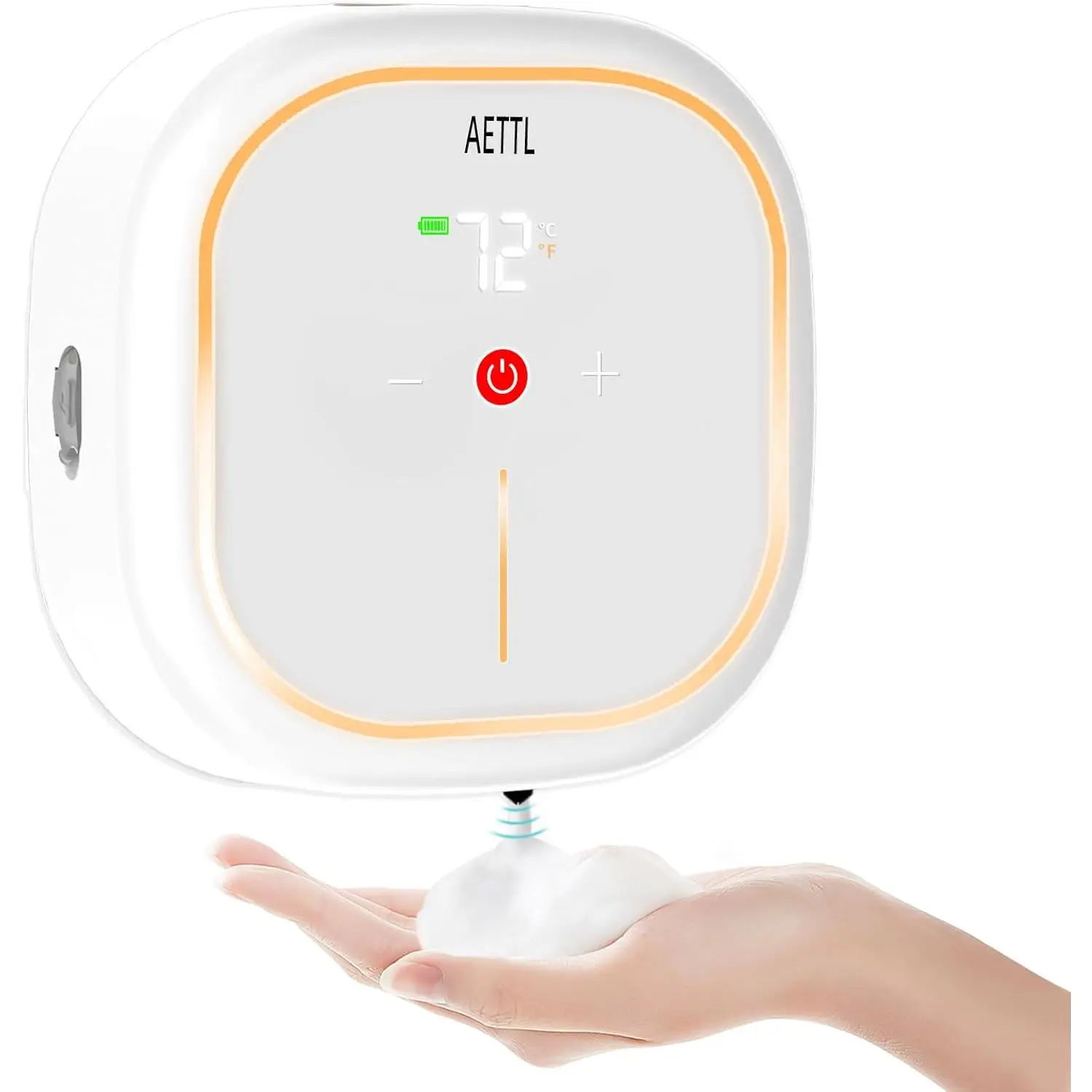 Touchless Wall-Mounted Automatic Foam Soap Dispenser (AE-002-W, Acrylic ABS, 16.9oz) - USB-C Rechargeable, Smart Screen Temp Display, Ambient Light, 7 Adjustable Levels, for Kitchen Bath, White, Ideal Gift, Single Unit