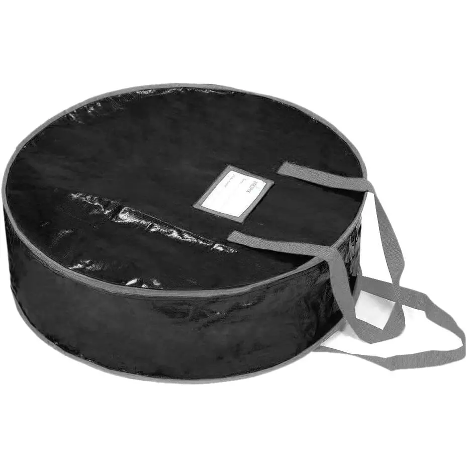 Propik 24" Wreath Storage Bag, Black Tear Resistant Holiday Garland Container, Easy Storage with Heavy Duty Handles & Transparent Card Slot, 24” X 24” X 8”