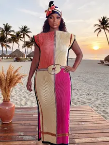 Women's Elegant Striped Pattern Ruched Slim Fit Long Dress Robe Shawl + Long Silk Scarf, Beach Sun Protection, Beach Coverups, All Seasons