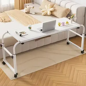 Heavy Duty Overbed Table with Wheels Adjustable Height Length Large Bed Laptop Desk for Twin Full Queen Size Beds Mobile Rolling Bedside Table Wood Computer Writing Workstation Craft Couch Table Home Office Work from Home Black
