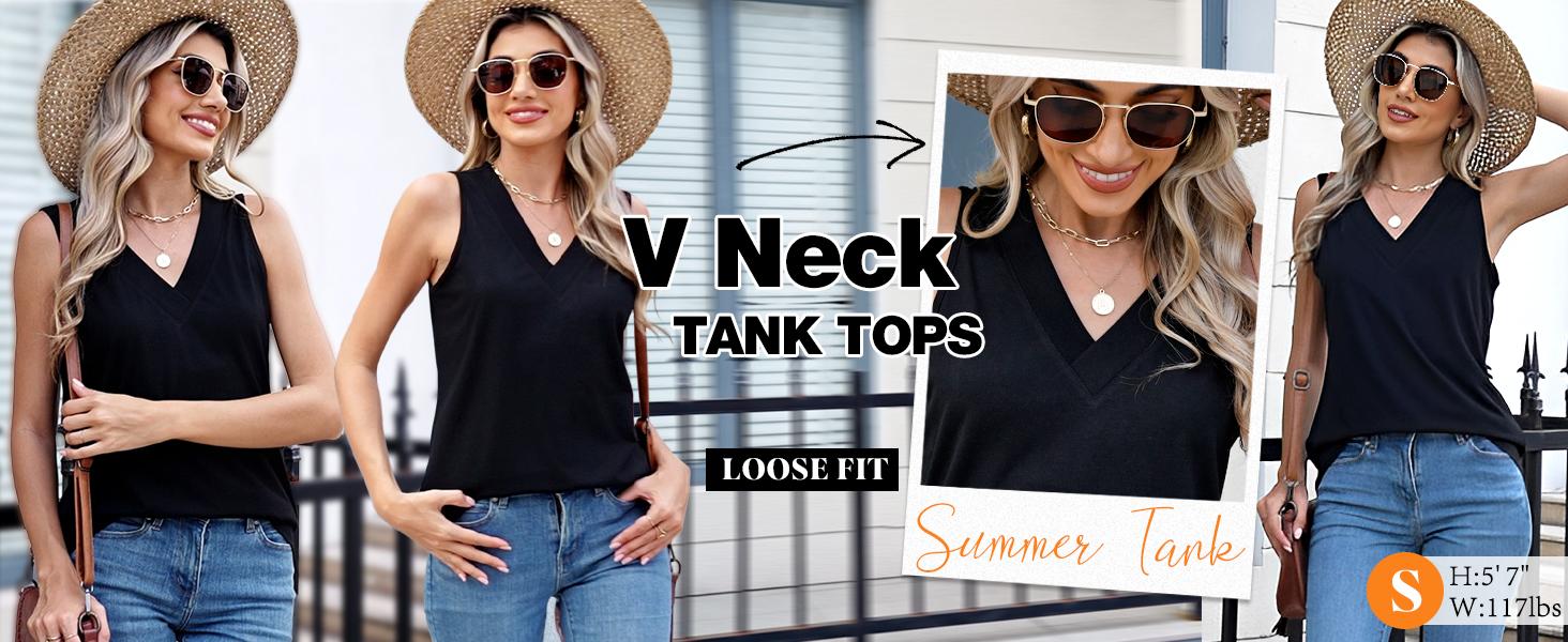 WIHOLL Tank Tops for Women Summer V Neck T Shirts Trendy Sleeveless Basic Tee Loose Fit 2025 Fashion