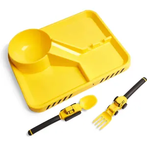 Dining Set  Kids - 3 Piece Construction Themed Toddler Utensils & Toddler Plates - Toddler Forks and Spoons - Kid Plate set