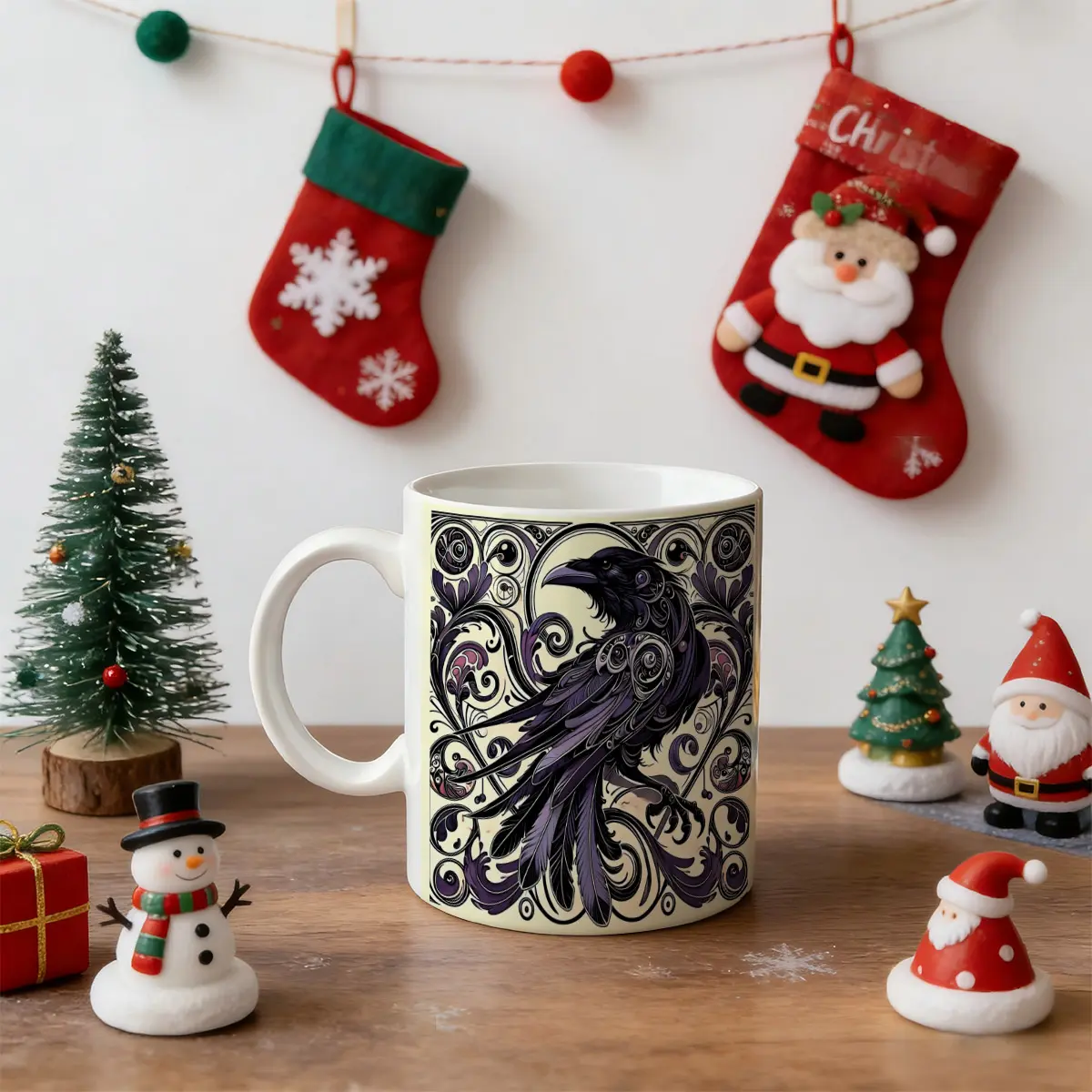 1pc Classic Gothic Crow Motif Glossy Printed Ceramic Mug with Handle - 0-500 ml Heat-Resistant, Dishwasher-Safe Drinkware for Coffee Lovers, Halloween Decor