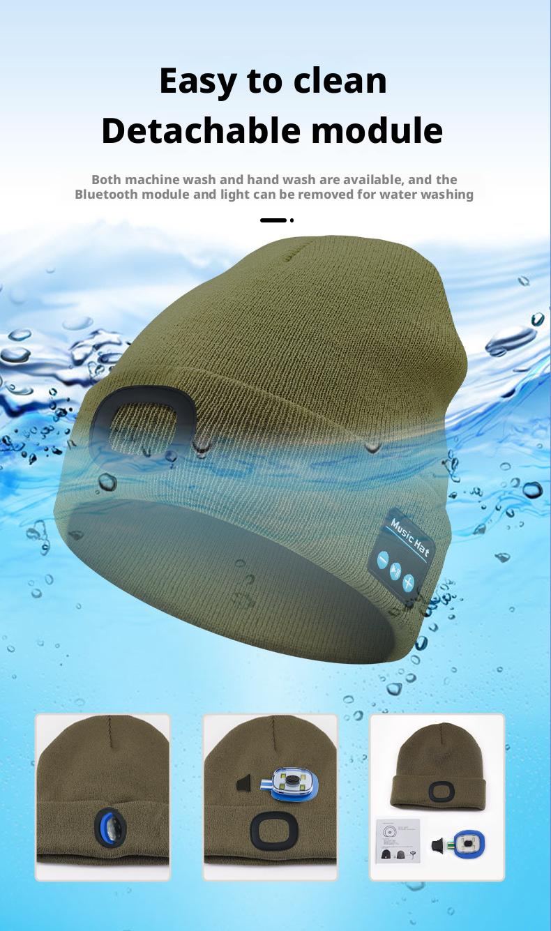 Bluetooth Beanie with Light, Unisex USB Rechargeable  LED Flashlight Hat with Cordless Headphones, Unique Christmas Birthday Gifts for Men Husband Teen Warm