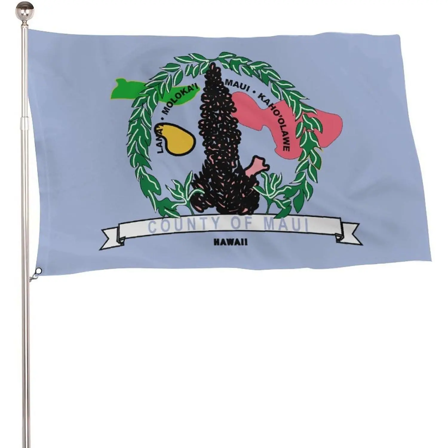 Maui County Single Flag, 5x3 Ft Lightweight 115D Polyester Banner with 2 Metal Eyelets for Outdoor Display, Banners