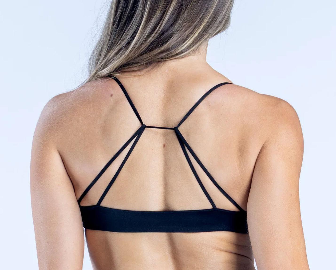 DFYNE Seamless Thin Strap Bandeau Top |   Front twisted back design for a supportive and flattering look, high elasticity and skin-friendly fabric that won't dig into your shoulders, providing a bare-skin feel during exercise.