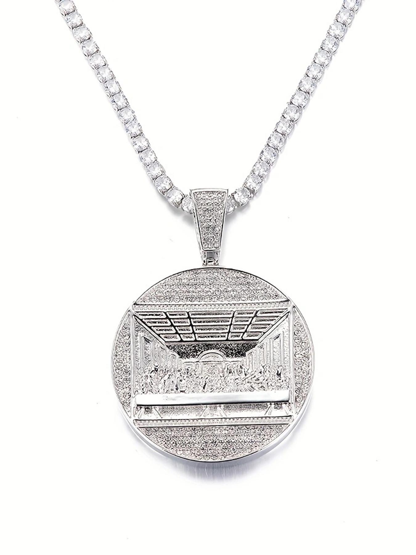 2Pcs/3Pcs Hip Hop Last Supper Pendant Big Jesus Iced Out Golden Cuban Link Design Charm Necklace Fashion for Men Gift for My Men Hip Hop Accessory