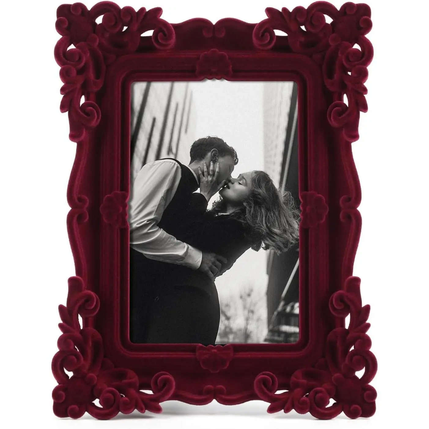 Vintage 4x6 Frame with Stand for Shelf End Table Decor, Old-fashioned Decorative Photo Frame for Victorian Home Decor, Small Picture Frame for Grandparents Memorial Housewarming (Wine Red)