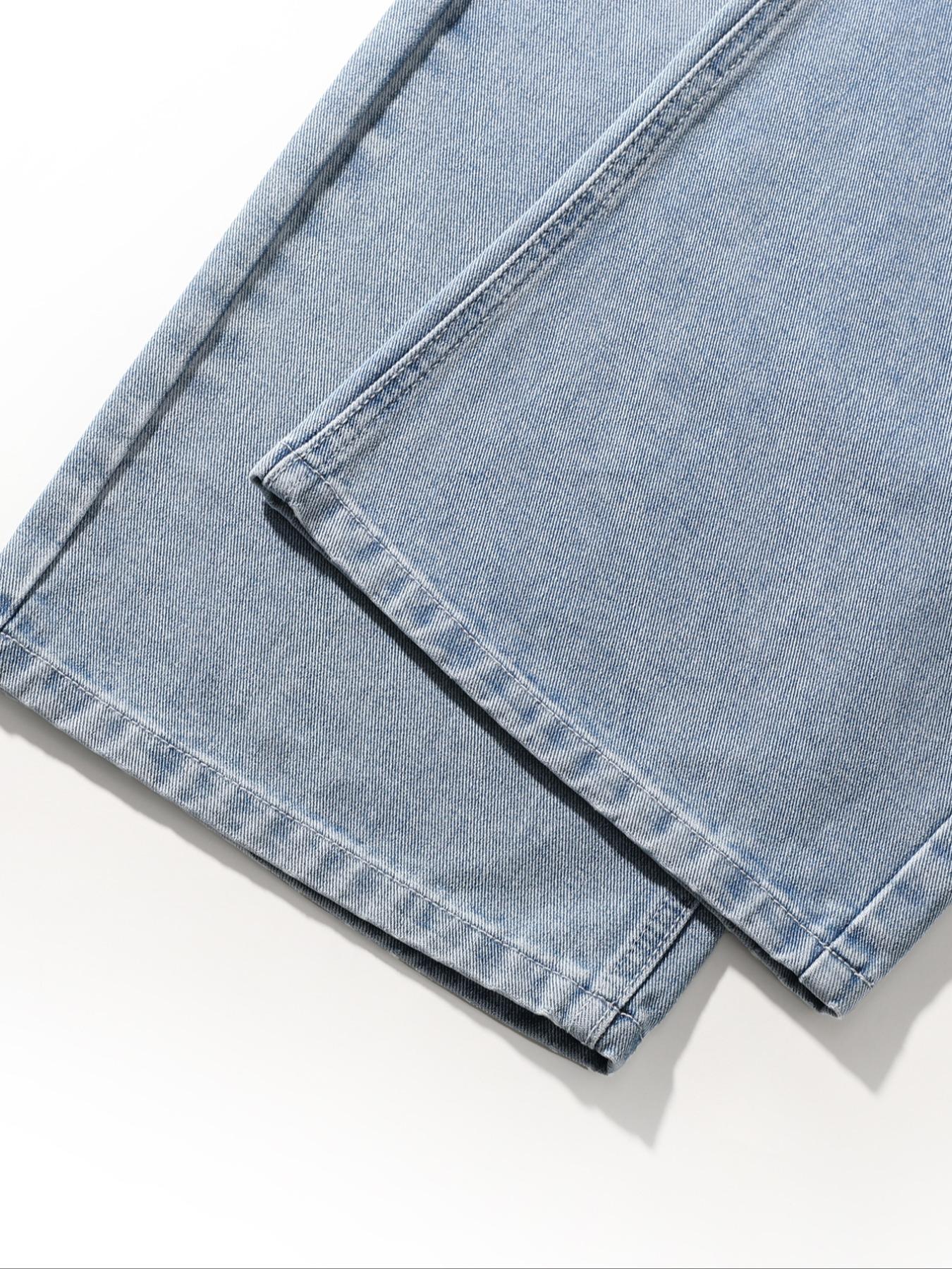 Men's Solid Color Denim Jeans, Loose Casual Comfy Wide Leg Trousers for Daily Wear, Woven Bottoms for All Seasons, Jean Pants Bottoms