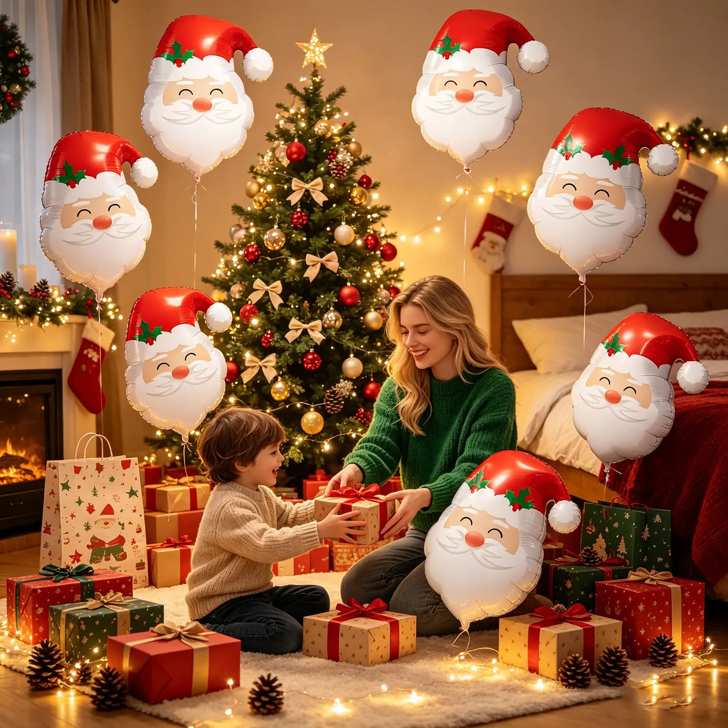 6pcs 61.98cm Santa Head Aluminum Foil Balloon Set, Christmas Party Decor, Birthday Gift Props, Indoor Outdoor Decoration