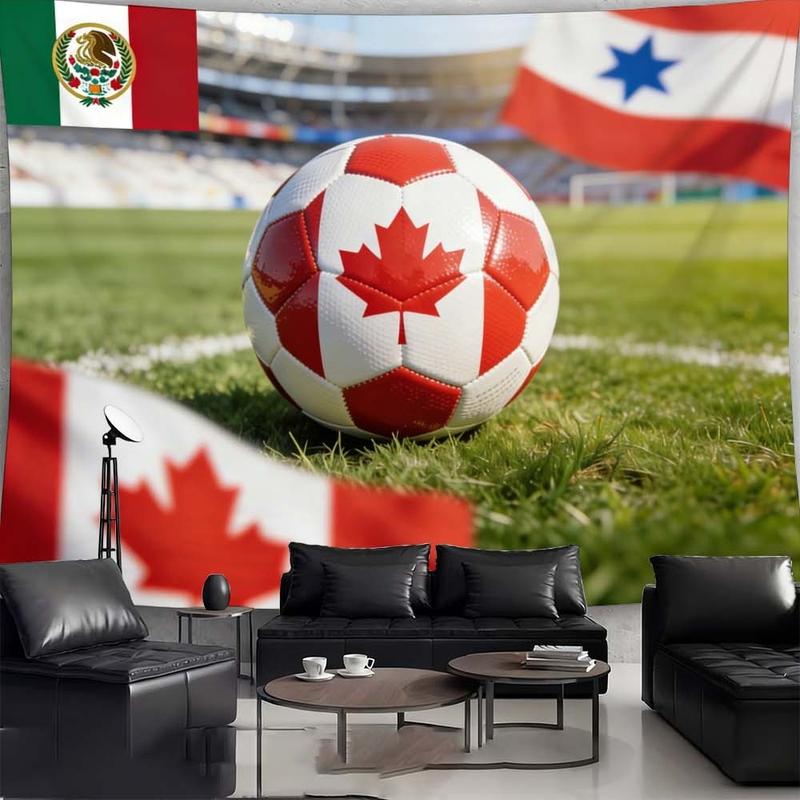 1 pc microfiber FIFA World Cup Tapestry Soccer Ball Canada Flag Stadium Wall Hanging Living Room Dining Room Bedroom Outdoor Holiday Decoration Ornament Atmospheric Enhancement Tapestry Background Cloth Hanging Cloth Wall Cloth Decorative Cloth