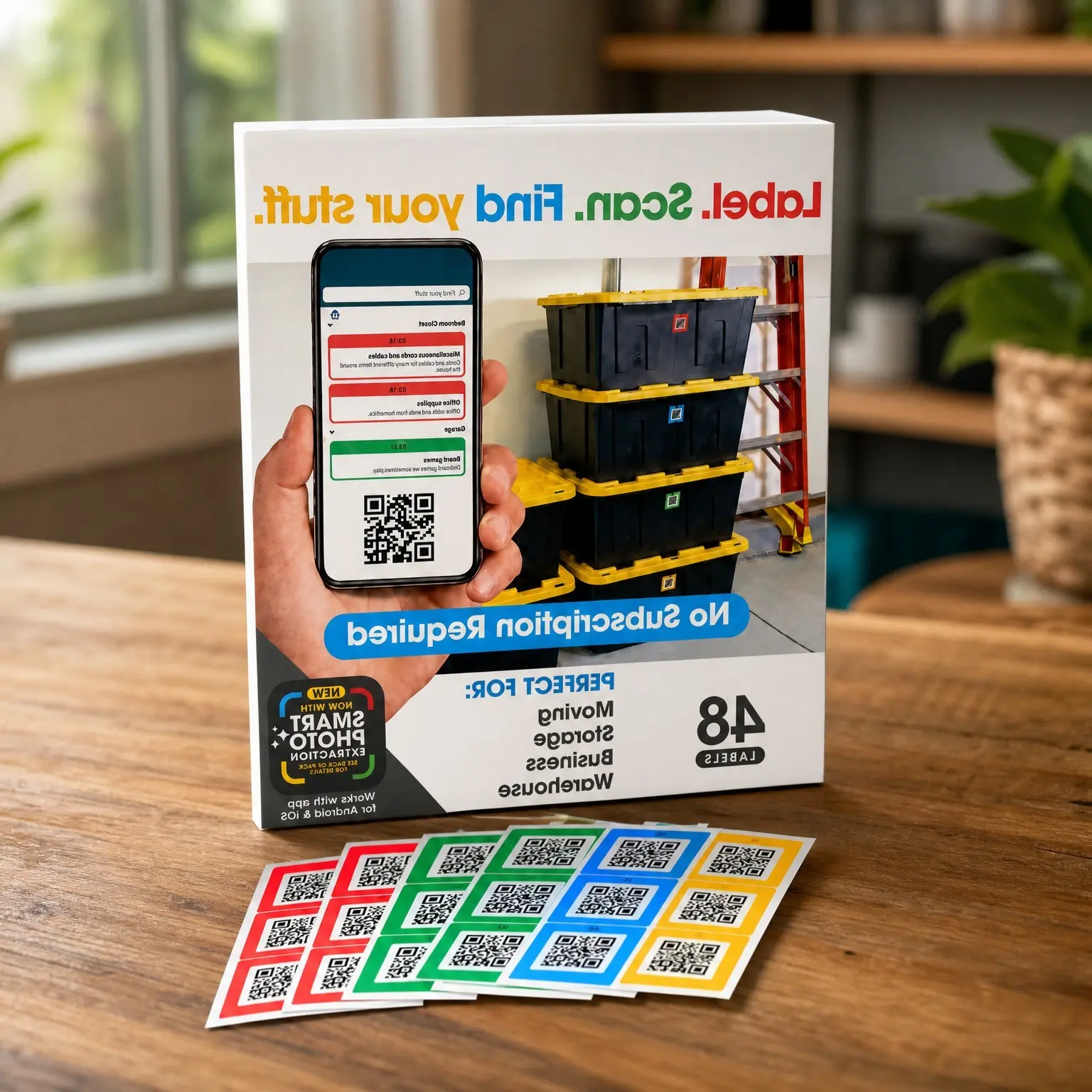 QR Code Stickers with AI Photo Analysis App - Auto-Creates Item Descriptions - No Typing - Made in USA - QR Code Labels for Storage & Inventory Tracking, Organization & Moving, 48 PackGift