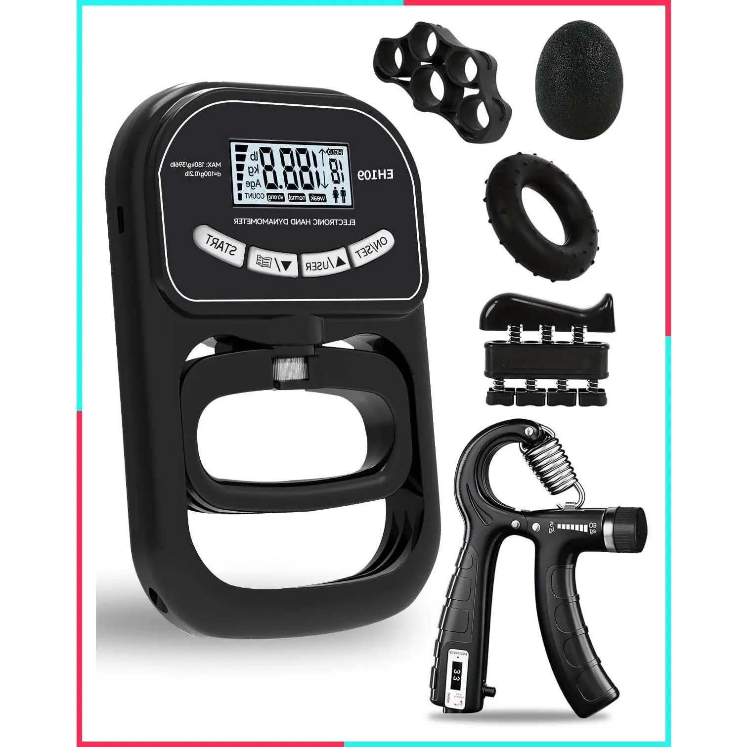 Electronic Hand Dynamometer Grip Strength Tester, 396lbs/180kg
