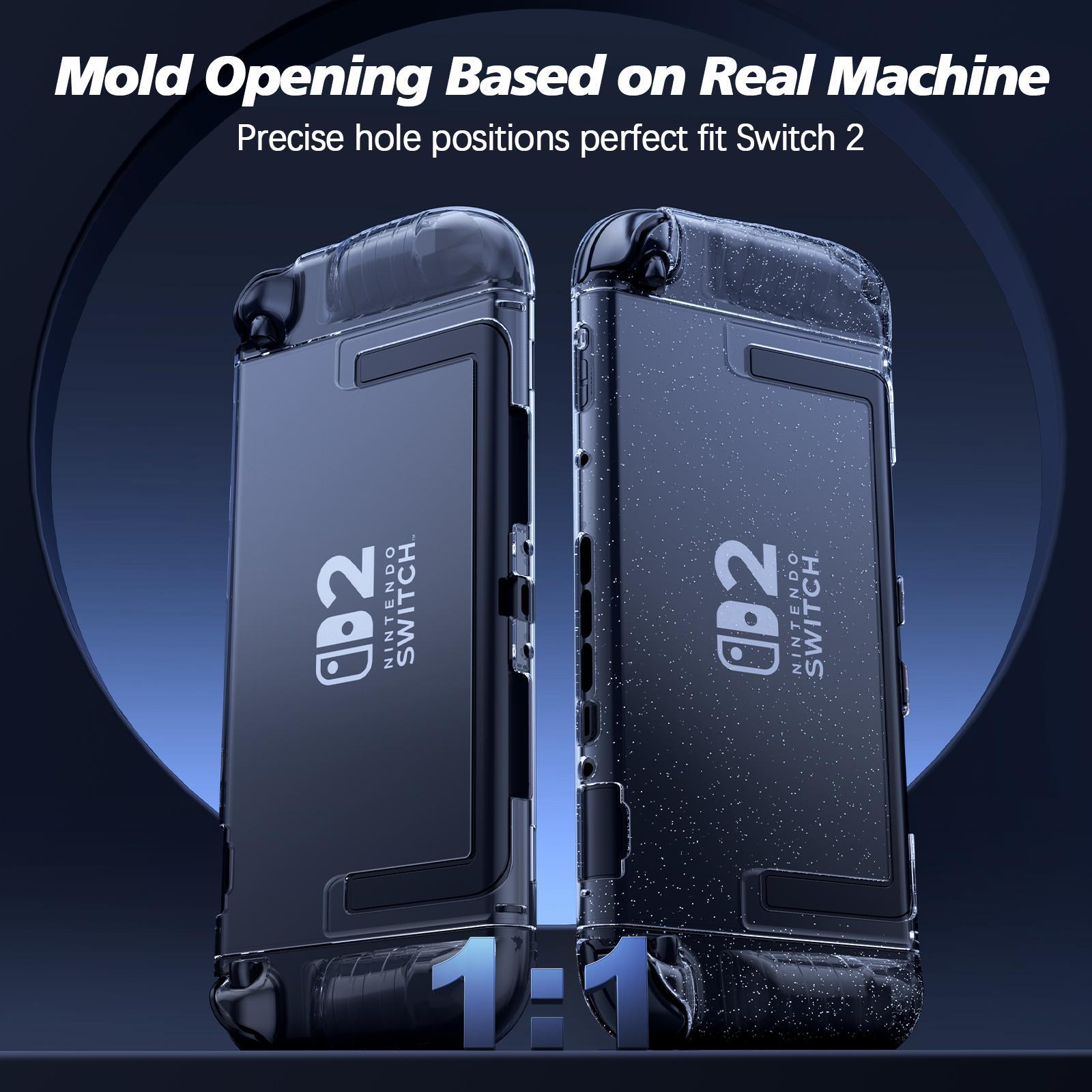 Nintendo Switch 2 Compatible Protective Case, Transparent Shockproof Cover with Anti-Scratch Feature, Includes Screen Protector and Grip Pad