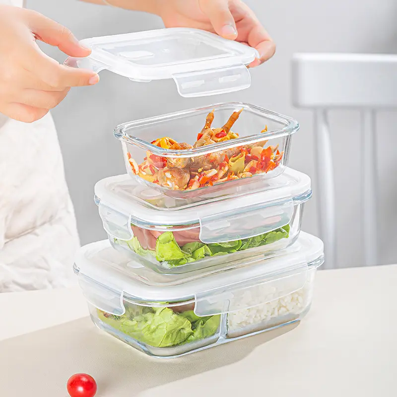 2/3/4/6pcs Glass Food Container Microwave Safe Airtight Storage Box with Lid BPA Free Silicone Seal for Lunch School Office Leakproof Reusable Freezer Dishwasher Safe