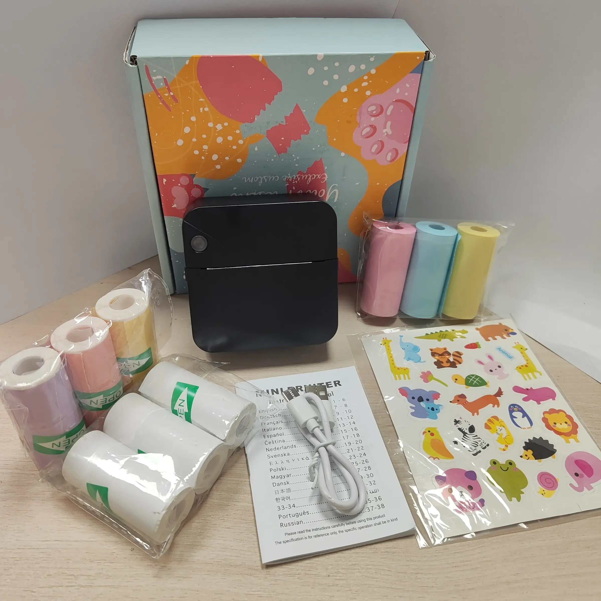 Portable Mini Printer, Thermal Label Printer with 9 Rolls Paper, Inkless Label Printer, Ideal for Notes, Photos, Labels, To-Do Lists, Perfect Gift