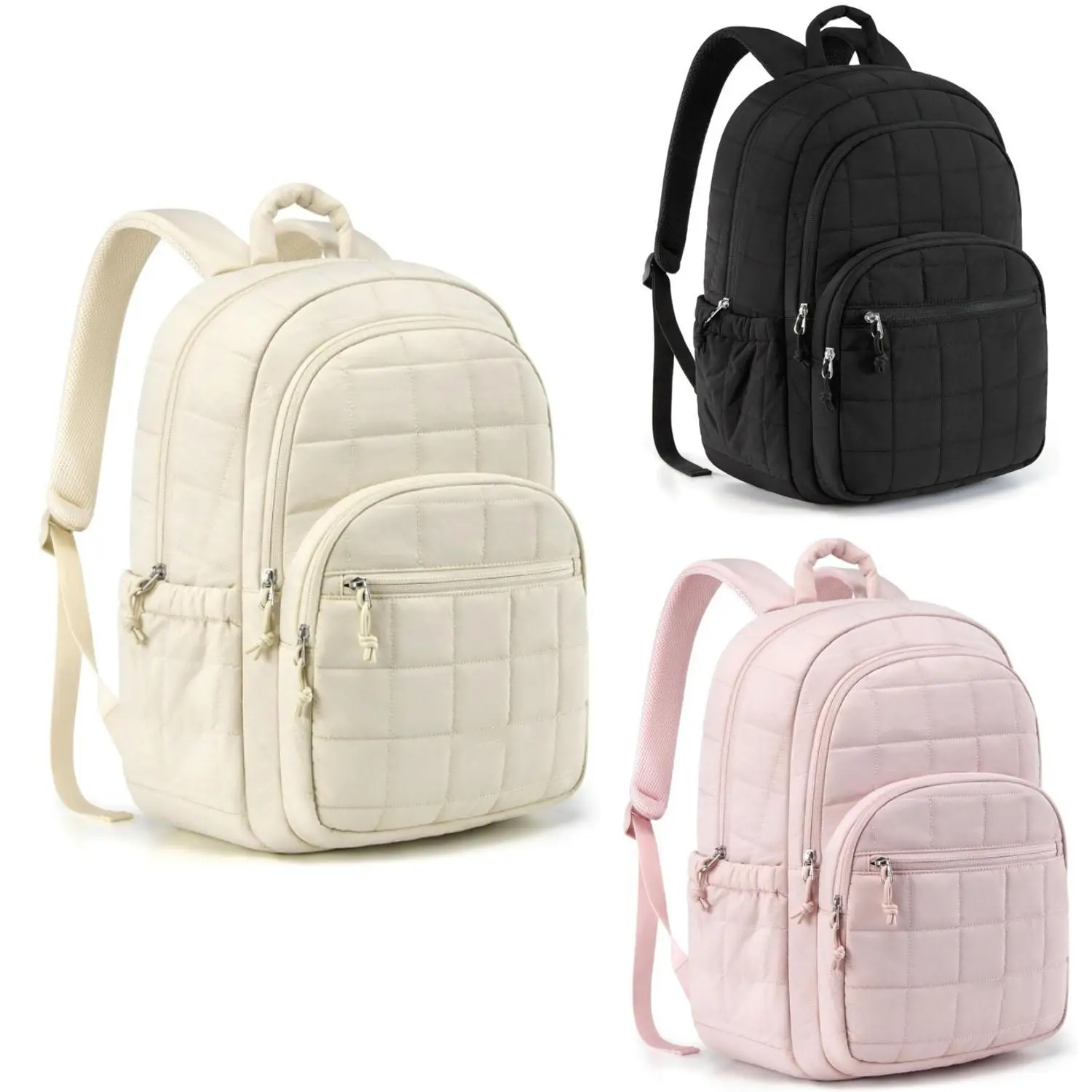 Durable Water Resistant Backpacks for School, Casual Solid Taslon College Pack for Women & Girls with 15.6" Laptop Compartment for Travel, Durable Backpack, Zip Backpack