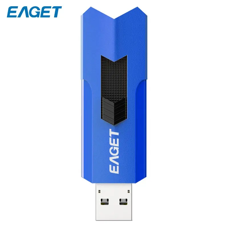EAGET USB3.2 Flash Drive USB Stick Drive 1 Pack, 32G/64G/128G Blue Yellow ABS Sliding Cap, 100MB/s Read Shockproof A+ Chip Fast Transfer, For Students Office Staff, Windows Mac Linux Laptop Desktop-Portable Data Storage Thumb Drive Gift