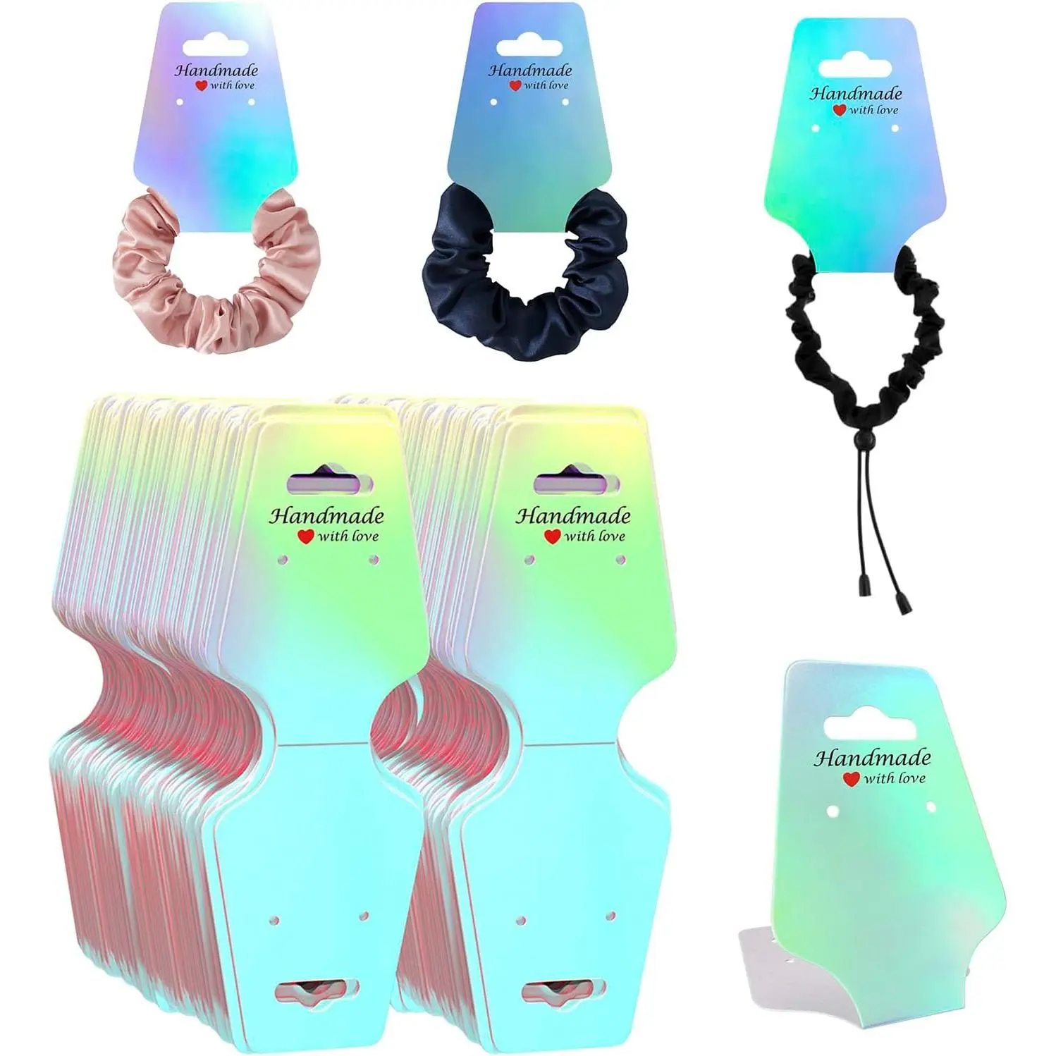 210 count Bracelet Holographic Display Cards Sturdy Necklace Holder Cards Self Adhesive  Packaging Selling Card for Small Business of  Earring Hair Band and Scrunchies