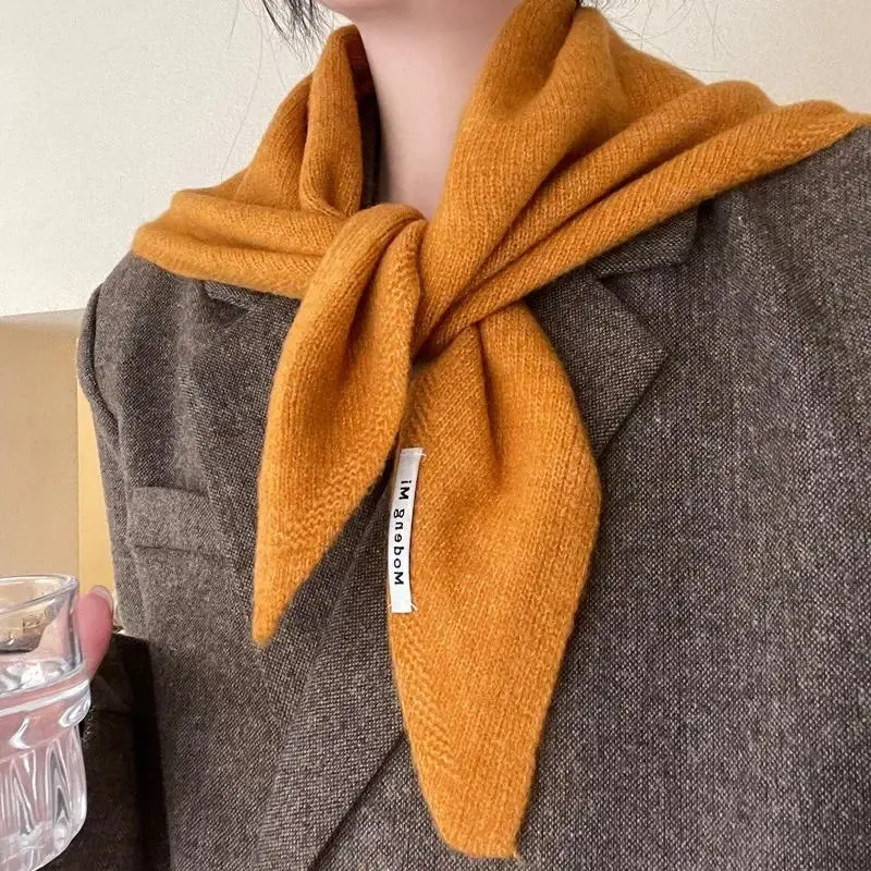 Stylish Knitted Triangle Scarf Faux Wool Warm Shawl for Women Girls, Neck Protection Cashmere-like Scarf for Daily Outfit