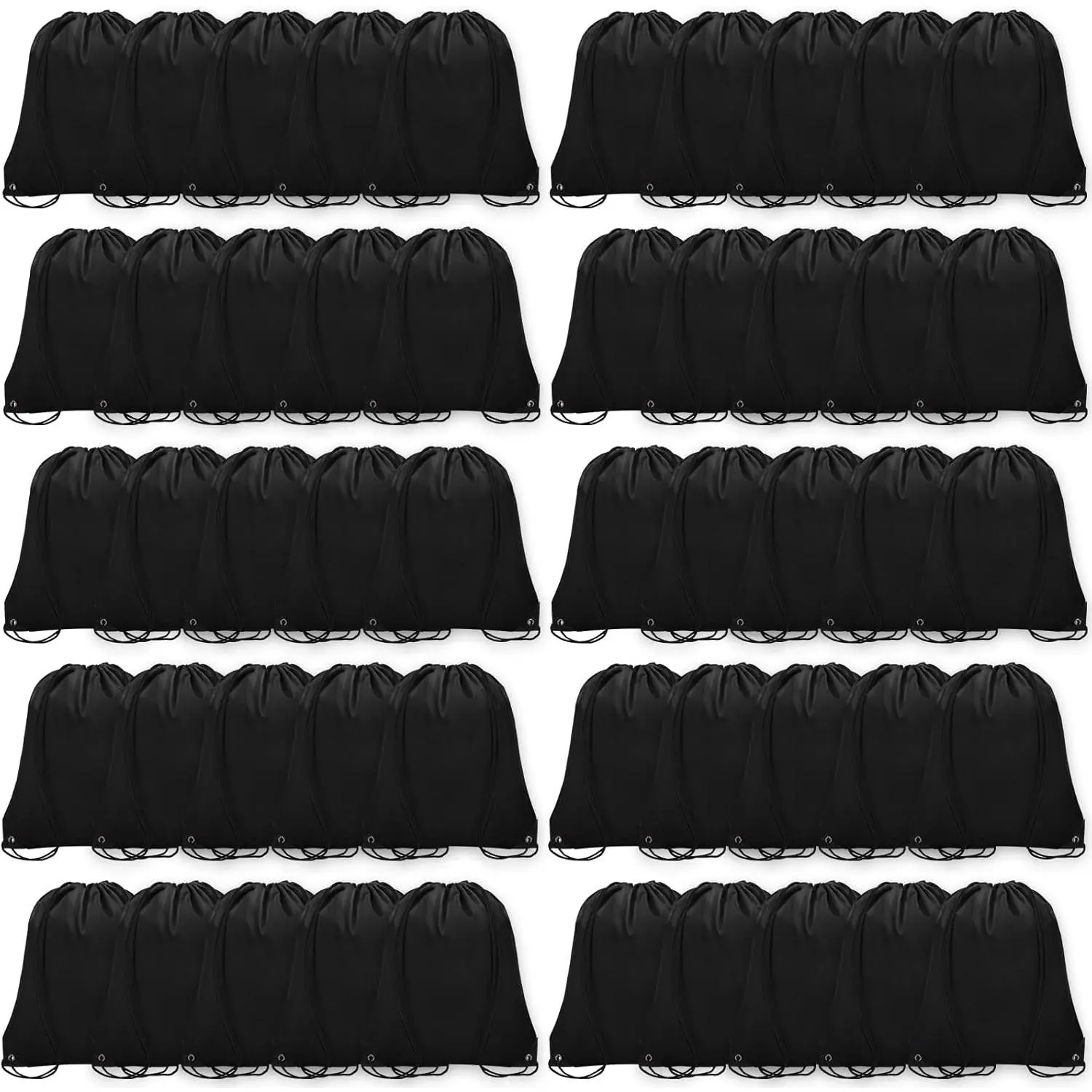 50Pcs Drawstring Backpack Bulk Cinch Bag, Drawstring Bags Polyester for Gym Sports Beach Party Trip (Black)