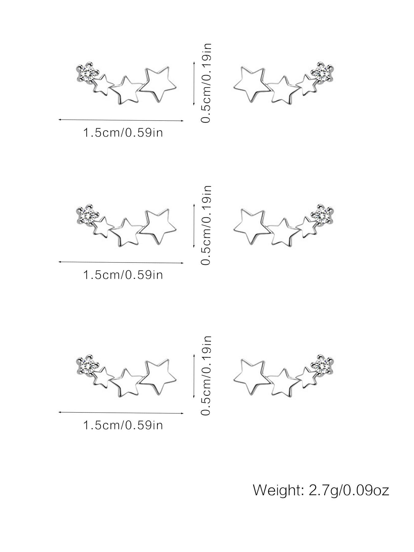 S925 Sterling Silver Stars Design Pretty Studs Earrings, High Quality Earrings, Gifts for Girlfriend, Gifts for Her, Fashionable Earrings for Women & Girls, Trendy All-match & Exquisite Jewelry for Birthday Gift, Elegant Minimalist Earrings