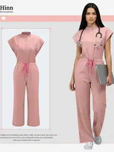 Doctor Surgical Gowns Beauty Salon Workwear Zipper Stand Collar Pet Hospital Scrubs Jumpsuit Dental Clinic