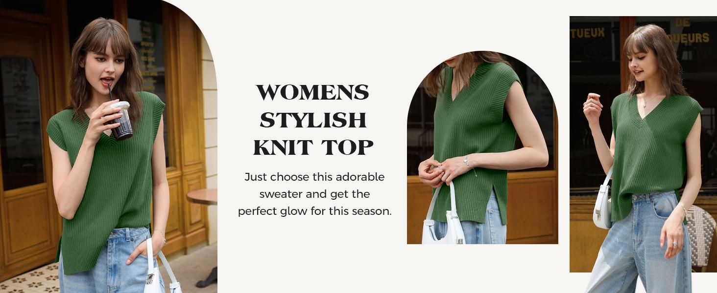 Saodimallsu Womens V Neck Sweater Vest Oversized Ribbed Knit Sleeveless Casual Loose Fit Pullover Tank Top