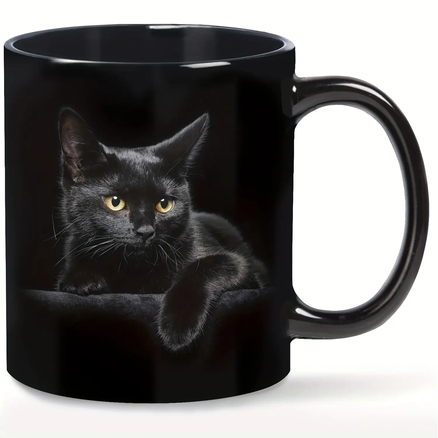 Ceramic Black Cat Single Mug - 11 Oz Glossy Finish Kitchen Drinkware, Charming Durable Microwave Safe Mug, Ideal Birthday Gift for Cat Lovers