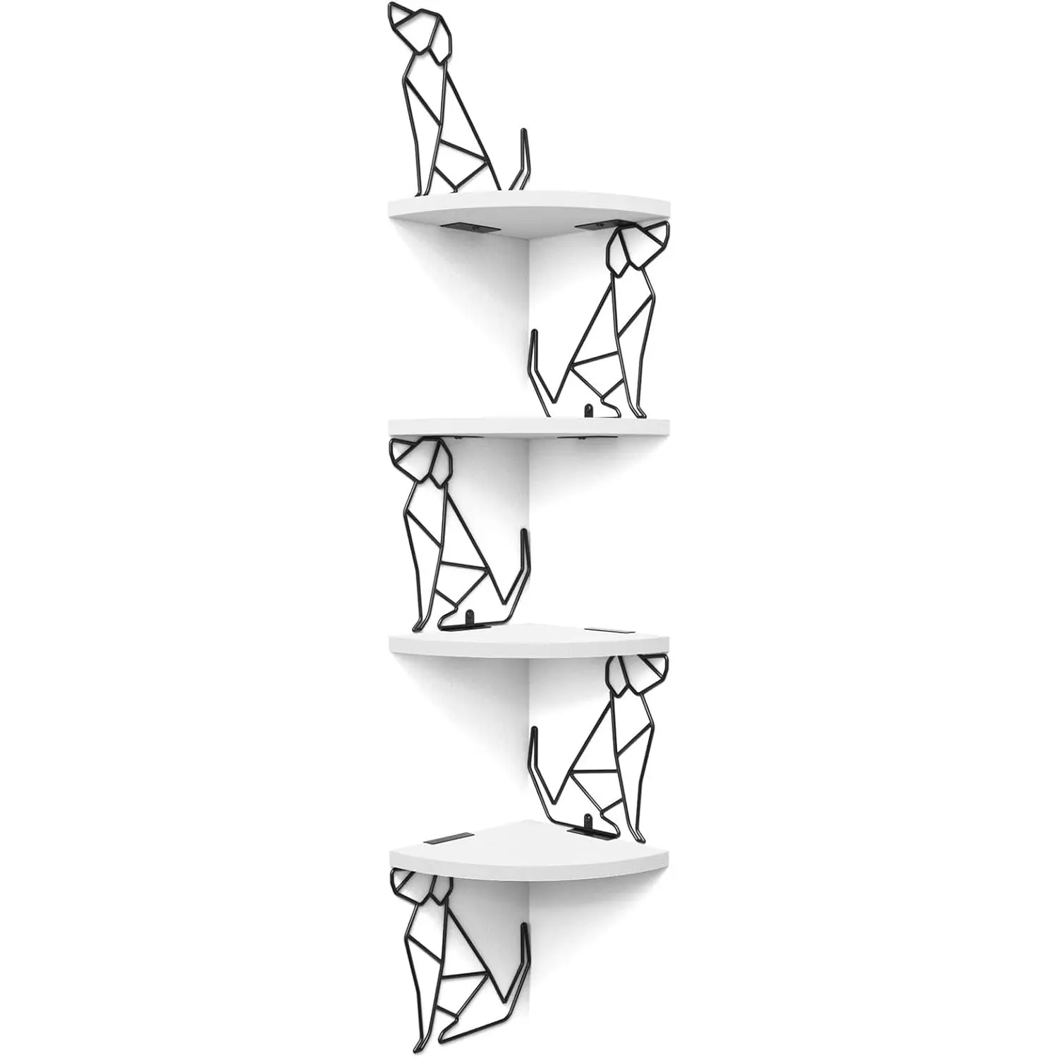 Alsonerbay White Corner Shelf Wall Mount, 4 Tier Floating Shelf for Wall Storage, Rustic Wood Shelves for Bedroom, Living Room, Bathroom, Entryway, Garage (Dog Shaped)