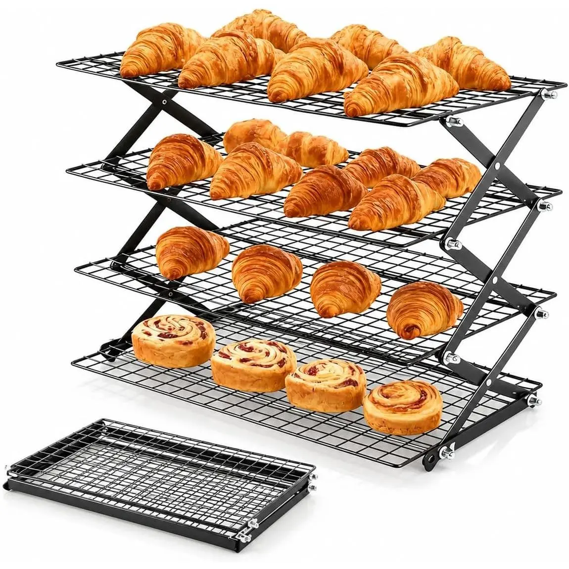 Cooling Racks For Cooking And Baking, 2/3/4-Tier Collapsible Cookie Cooling Rack With Adjustable 3 Setting Design Stackable Roasting Cooking Drying Wire Cooling Rack For Cookies Bread Baking